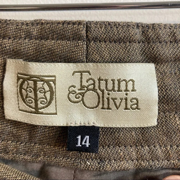 TATUM & OLIVIA Sz 14 Linen Lined Straight Leg Pants with Pockets - Picture 3 of 8